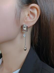 Rhinestone & Heart Decor Mismatched Drop Earrings - Silver - View 7