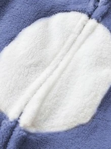 男嬰卡通圖案3D耳朵貼布連帽睡衣 - 藍色 - 查看 4