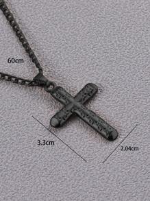 Men Cross Pendant Necklace - Black - View 2