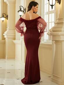 Missord Off Shoulder Sheer Flounce Sleeve Prom Dress