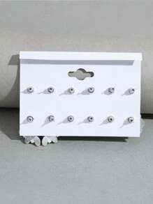 6pairs Geometric Round Triangle Flower Turquoise Stud Earrings - Blue - View 2