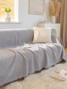 1入組素色流蘇邊沙發巾 - 灰色 - 查看 1