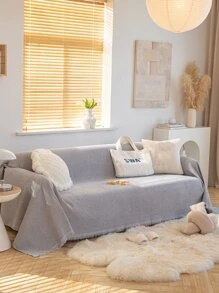 1入組素色流蘇邊沙發巾 - 灰色 - 查看 3