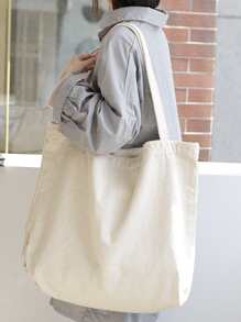 極簡風格大容量購物袋 - 米色 - 查看 1