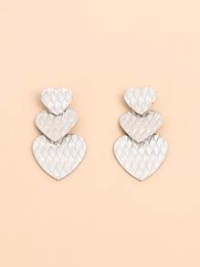 Pendientes largos con textura con corazón - Plateado - Ver 1