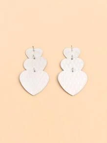 Pendientes largos con textura con corazón - Plateado - Ver 2