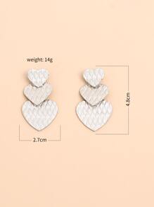 Pendientes largos con textura con corazón - Plateado - Ver 3