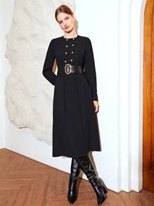 MOTF PREMIUM 雙排釦中長洋裝不附腰帶 - 黑色 - 查看 2