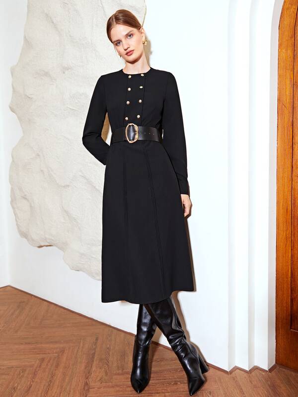 MOTF PREMIUM DOUBLE BUTTON MIDI DRESS WITHOUT BELT