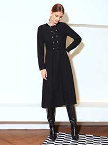 MOTF PREMIUM 雙排釦中長洋裝不附腰帶 - 黑色 - 查看 7