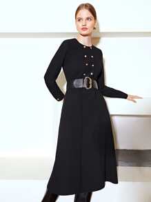 MOTF PREMIUM 雙排釦中長洋裝不附腰帶 - 黑色 - 查看 8