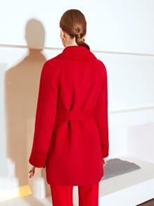 MOTF PREMIUM WOOL-MIX SINGLE BUTTON BELTED OVERCOAT - Red - View 5