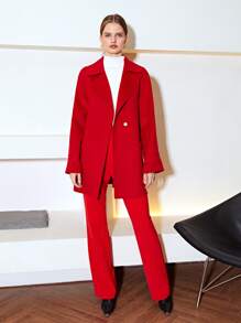 MOTF PREMIUM WOOL-MIX SINGLE BUTTON BELTED OVERCOAT - Red - View 3