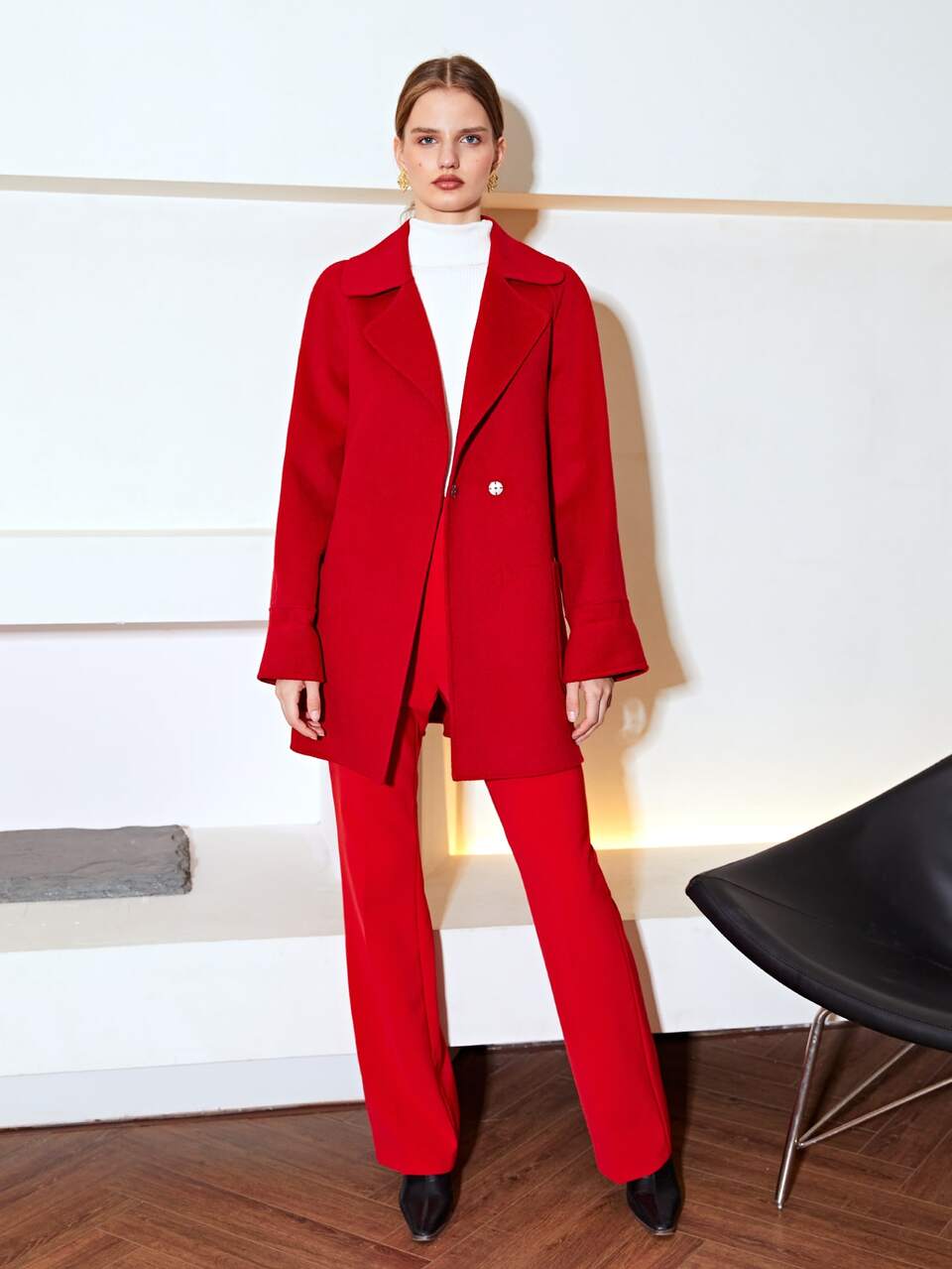 WOOL-MIX SINGLE BUTTON BELTED OVERCOAT