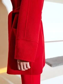 MOTF PREMIUM WOOL-MIX SINGLE BUTTON BELTED OVERCOAT - Red - View 7