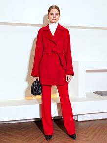 MOTF PREMIUM WOOL-MIX SINGLE BUTTON BELTED OVERCOAT - Red - View 6