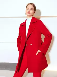 MOTF PREMIUM WOOL-MIX SINGLE BUTTON BELTED OVERCOAT - Red - View 2