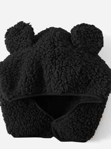 SHEIN Baby Girl's Front Zipper Velvet Jumpsuit And Hat, Comfortable, Cute, Sweet And Suitable For Summer - Black - View 3