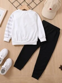 Bộ thời trang bé trai Hoạt hình Lá thư Giải trí - Đen và trắng - Xem 2