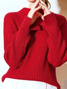 MOTF PREMIUM WOOL-MIX GLITTER SPLIT SLEEVE Jumper - Red - View 3