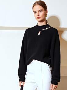 MOTF PREMIUM WOOL-MIX RELAXED FIT EMBELLISHED Jumper - Black - View 5