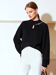 MOTF PREMIUM WOOL-MIX RELAXED FIT EMBELLISHED Jumper - Black - View 2