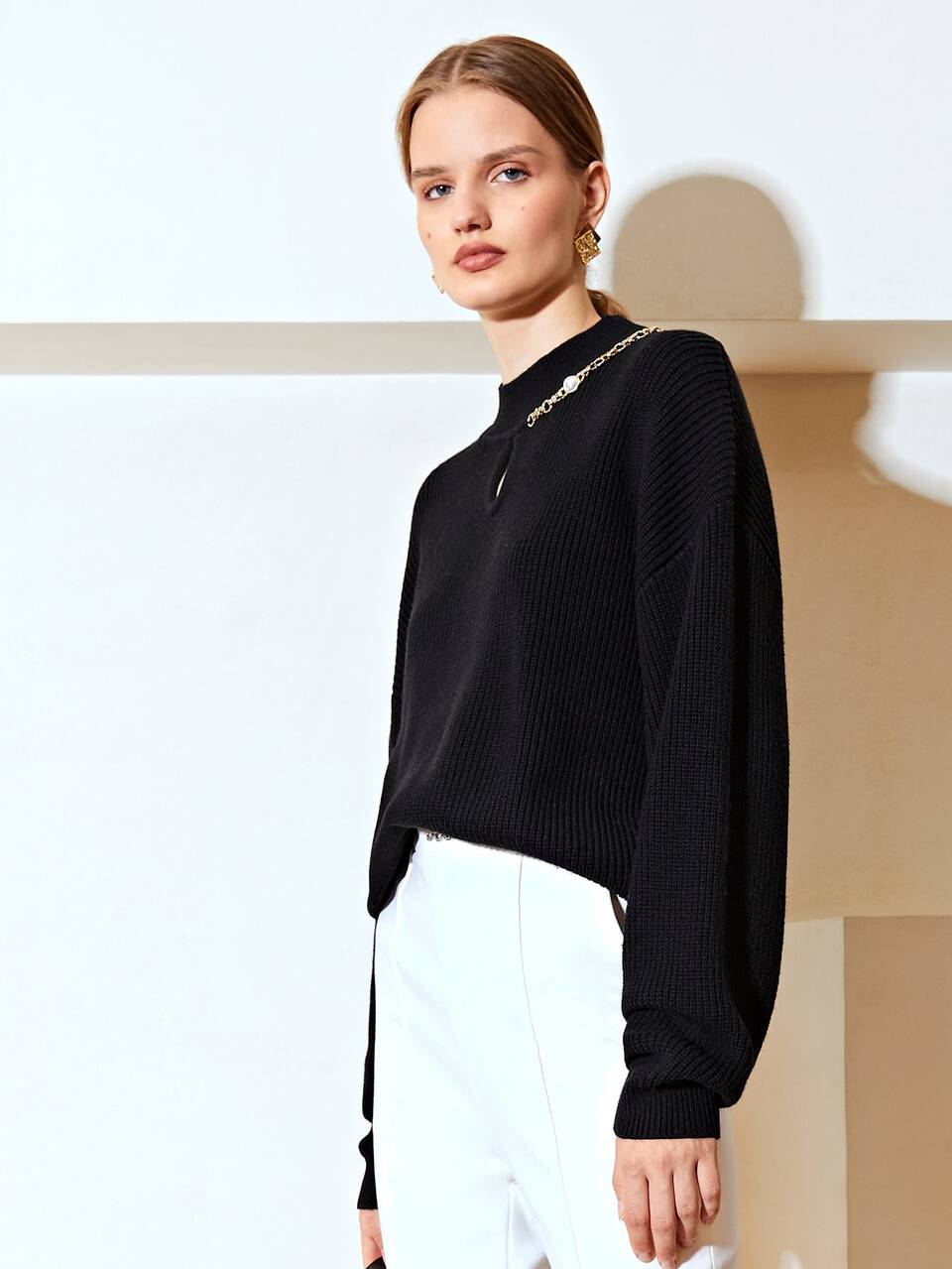 WOOL-MIX RELAXED FIT EMBELLISHED SWEATER