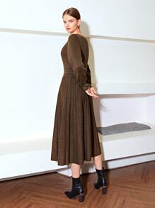 MOTF PREMIUM WOOL-MIX GLITTER FLOWY Jumper Dress WITHOUT BELT - Coffee Brown - View 6