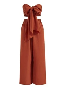 SHEIN Clasi Plus Tie Front Tube Top & Wide Leg Trousers - Orange - View 1