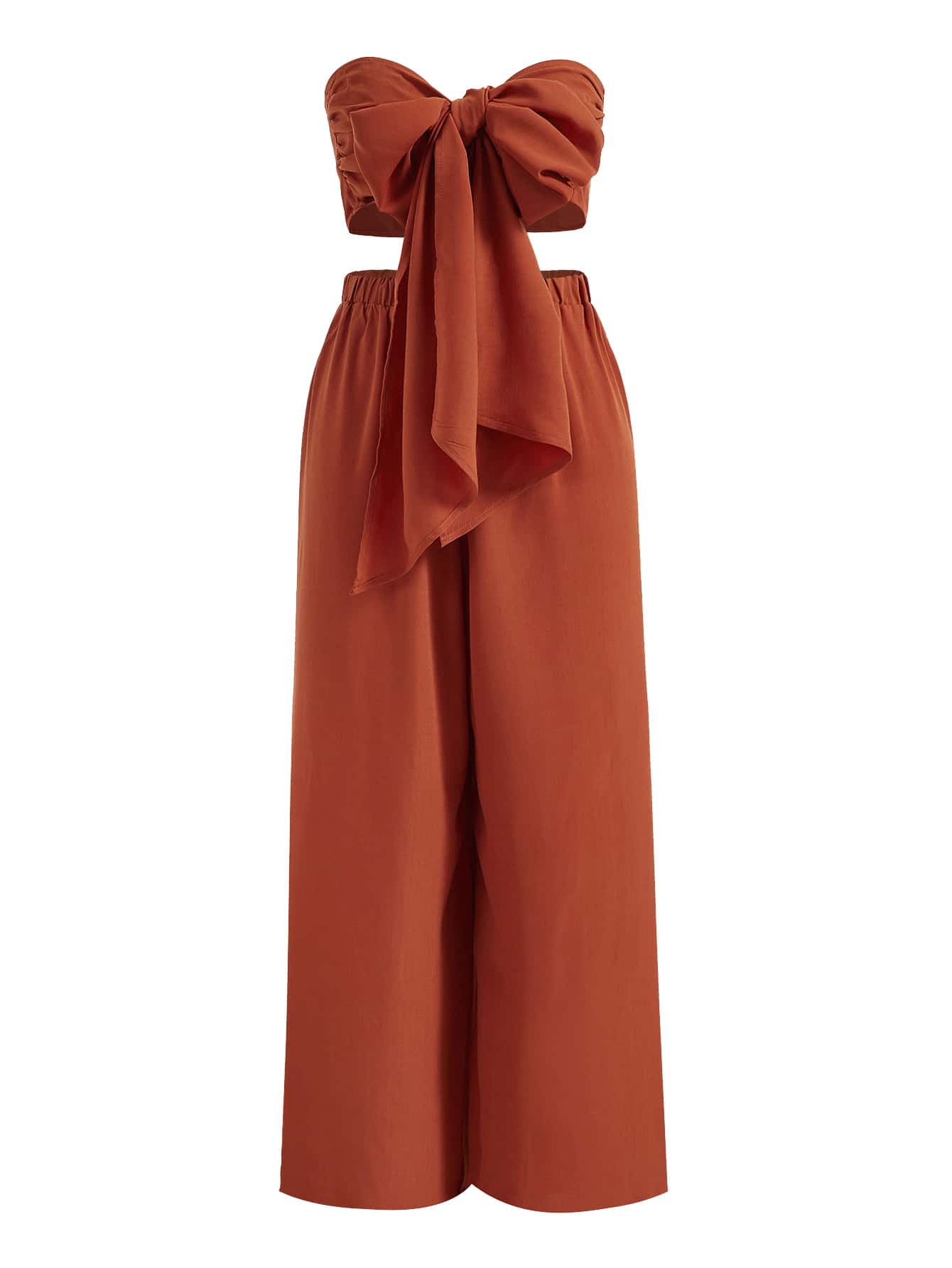 SHEIN Clasi Plus Tie Front Tube Top & Wide Leg Trousers - Orange - View 1