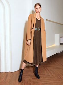 MOTF PREMIUM WOOL-MIX GLITTER FLOWY Jumper Dress WITHOUT BELT - Coffee Brown - View 4