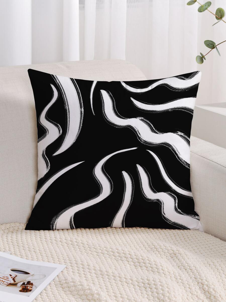 1pc Bìa đệm in trừu tượng Không có chất làm đầy - Đen và trắng - Xem 1