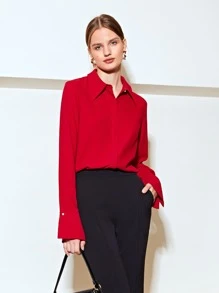 MOTF PREMIUM STRAIGHT FIT FLOUNCE SLEEVE SHIRT - Red - View 2