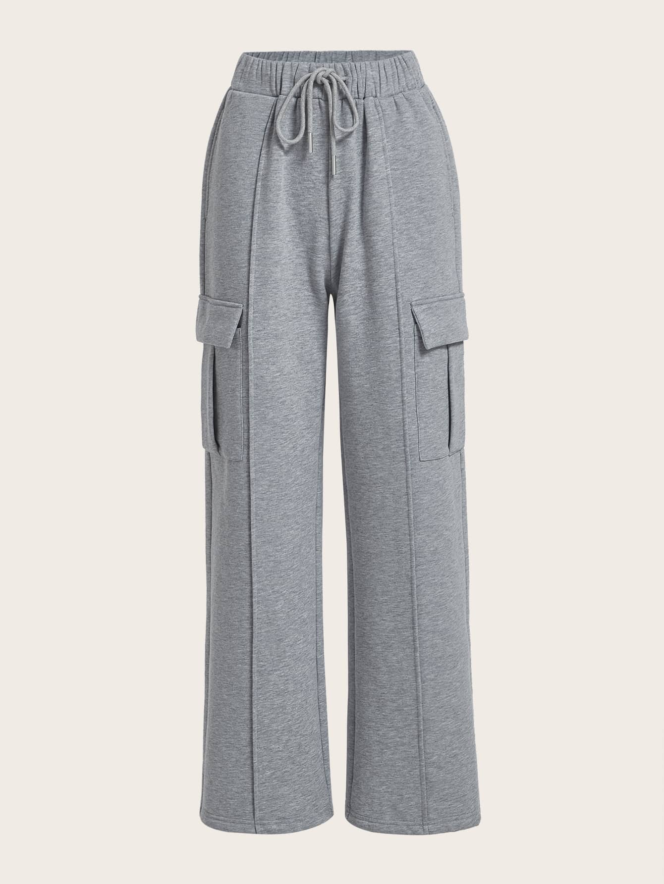SHEIN EZwear Flap Pocket Drawstring Waist Joggers - Light Grey - View 1