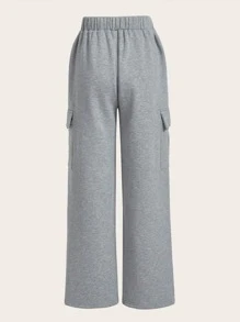 SHEIN EZwear Flap Pocket Drawstring Waist Joggers - Light Grey - View 2