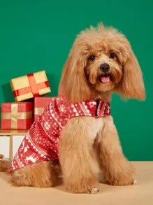 聖誕1入組麋鹿圖案寵物外套 - 紅白色 - 查看 7