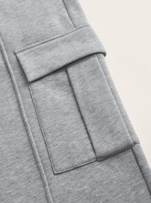 SHEIN EZwear Flap Pocket Drawstring Waist Joggers - Light Grey - View 4