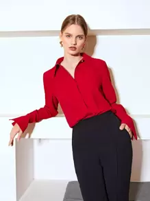 MOTF PREMIUM STRAIGHT FIT FLOUNCE SLEEVE SHIRT - Red - View 6