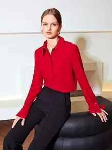 MOTF PREMIUM STRAIGHT FIT FLOUNCE SLEEVE SHIRT - Red - View 7