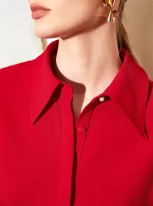 MOTF PREMIUM STRAIGHT FIT FLOUNCE SLEEVE SHIRT - Red - View 8