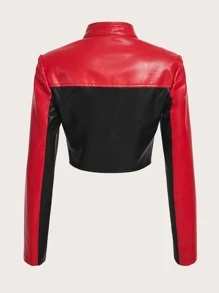 SHEIN ICON Bikercore Colorblock Zip Up PU Leather Y2k Jacket