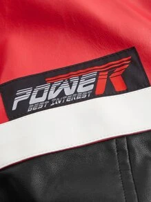 SHEIN ICON Bikercore Colorblock Zip Up PU Leather Y2k Jacket