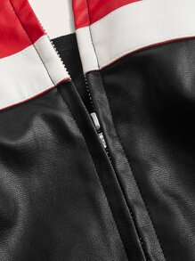 SHEIN ICON Bikercore Colorblock Zip Up PU Leather Y2k Jacket