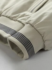 男士條紋印花抽繩連帽保暖夾克 - 米色 - 查看 6