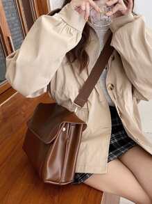 復古設計翻蓋方形包適合青少年女孩女大學生、菜鳥和白領完美適合辦公室、工作、商務、通勤 最佳女式工作包 - 咖啡棕 - 查看 2