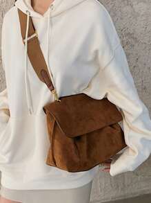 Solid Color Tote Bag, Casual Flap Crossbody Bag, Women's Messenger Bag With Adjustable Strap Minimalist Flap Square Bag