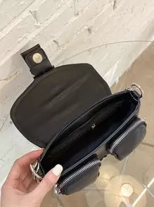 Túi vai Khóa Thùa khuyết màu trơn Chuỗi Đúng mốt - màu đen - Xem 4