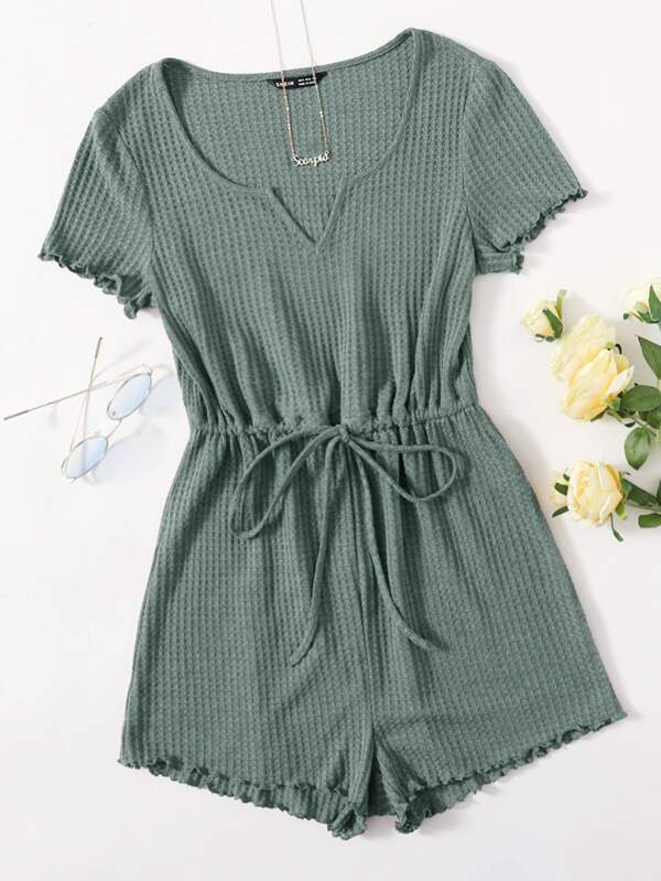SHEIN LUNE Notched Neck Lettuce Trim Romper