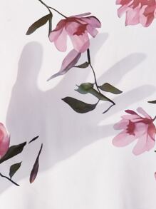 SHEIN SXY 印花褶邊抽繩高衩連衣裙 - 白色 - 查看 6