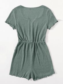 SHEIN LUNE 缺口领口荷叶边连体裤，休闲款 - 薄荷綠 - 查看 2